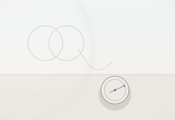 柔らかな光の差す机上に羅針盤が静かに置かれ、二つの円が重なって見える。立場を悟り調和を仕事とする姿勢を象徴する情景。