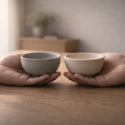 柔らかな自然光の中で右手と左手が静かに寄り添う構図。支える手と働く手の関係を通して、組織や経営における補完と調和を象徴したイメージ。