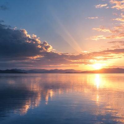 柔らかな光と影が交わる静かな地平線の風景。対立する力が調和へ向かう様子を象徴するミニマルな情景。