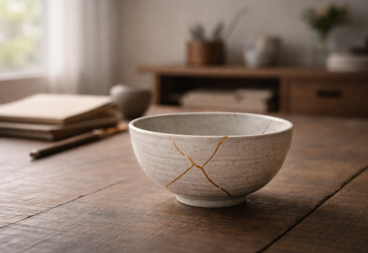 補修された器が正しい努力と品性の向上を象徴するイメージ