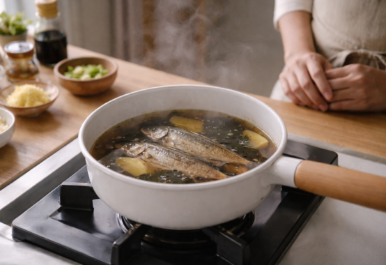 小魚を静かに煮る様子が過干渉しない経営を象徴するイメージ