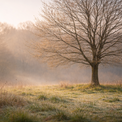 花の咲く前に静かに根を張る樹が経営の成長を象徴するイメージ